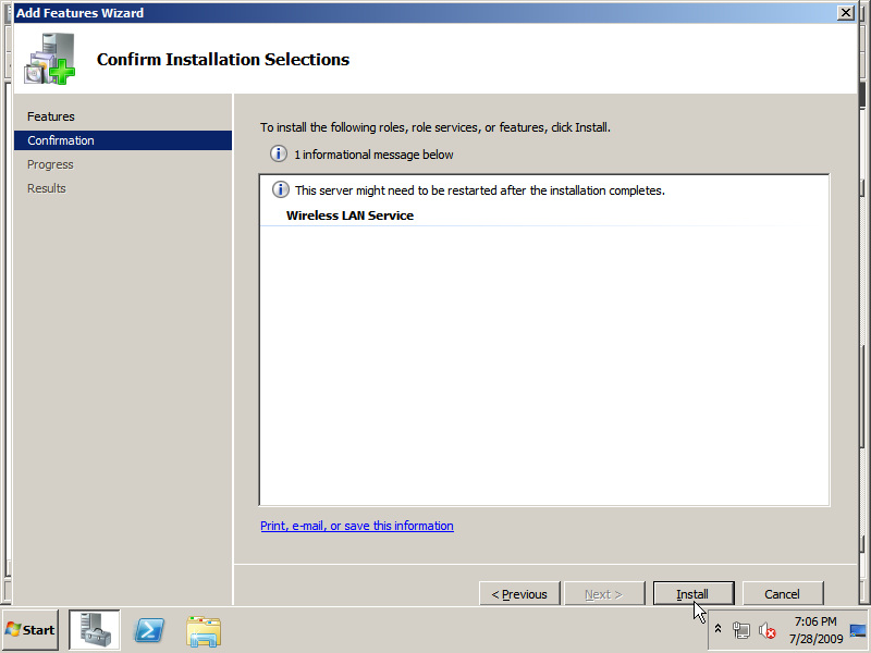 Click Install on the "Confirm Installation Selections" page