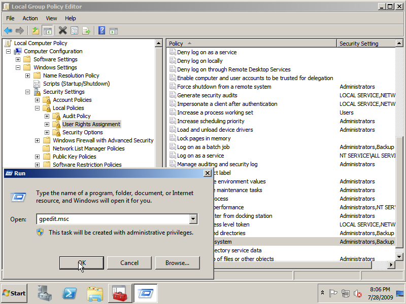 "Shut down the system" policy in the Group Policy Editor