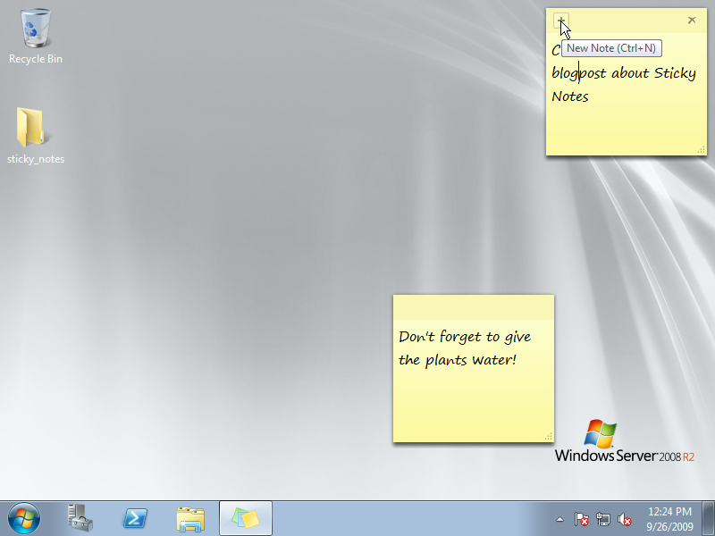 Sticky Notes in Windows Server 2008 R2