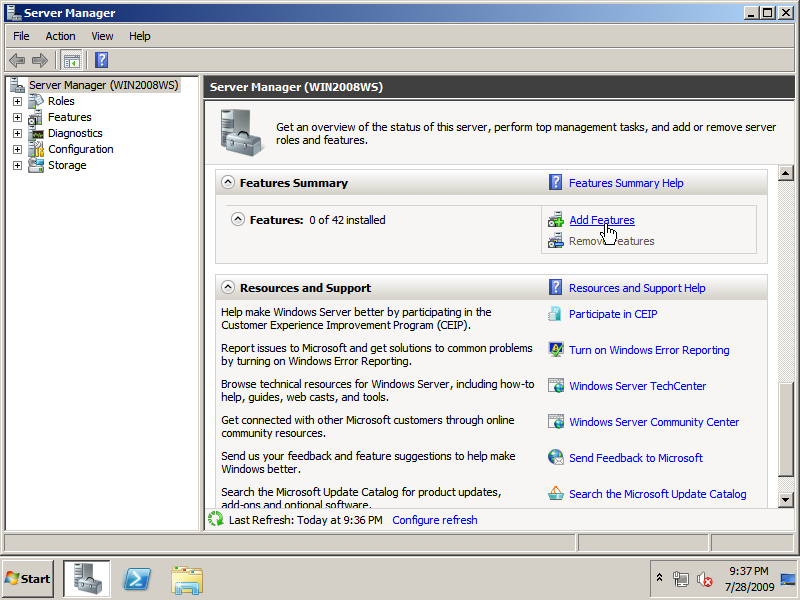 Add Features in Server Manager