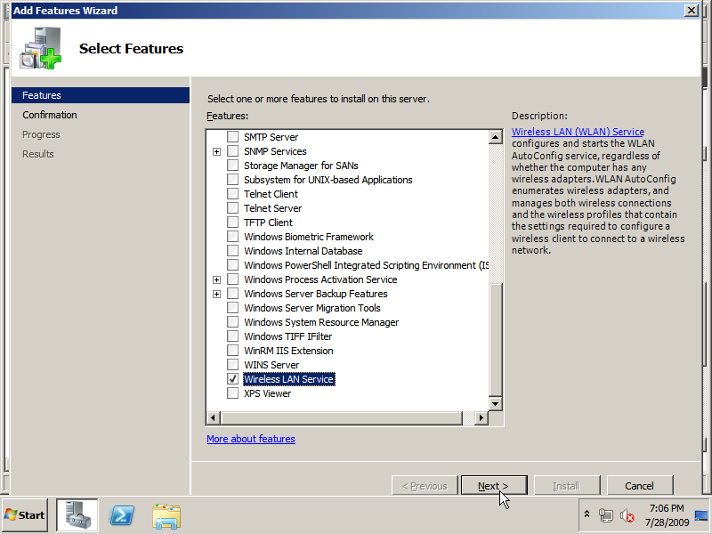 Check "Wireless LAN Service" feature