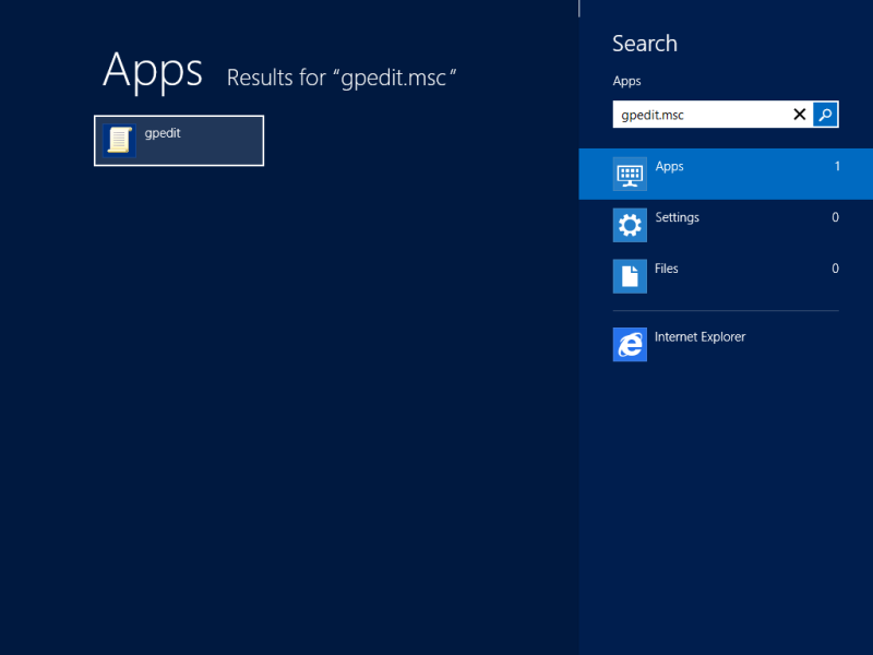 Search the Start screen for "gpedit.msc"