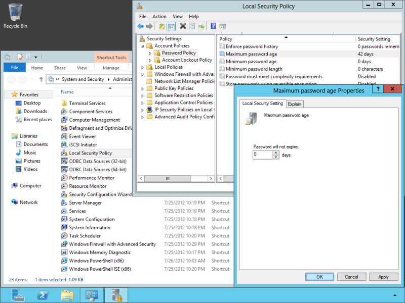 Disable Password Enforcement Aging – Windows 2012 Workstation!