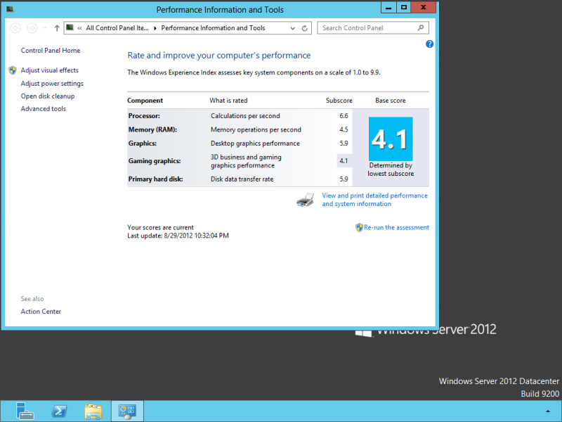 Windows Experience Index of a Virtual Machine