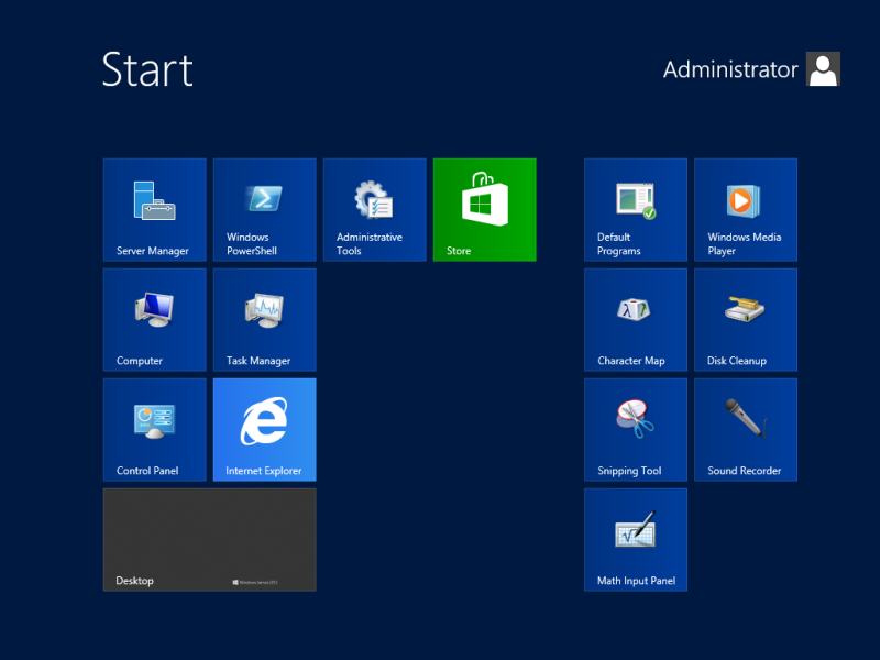 Start screen with Desktop Experience installed