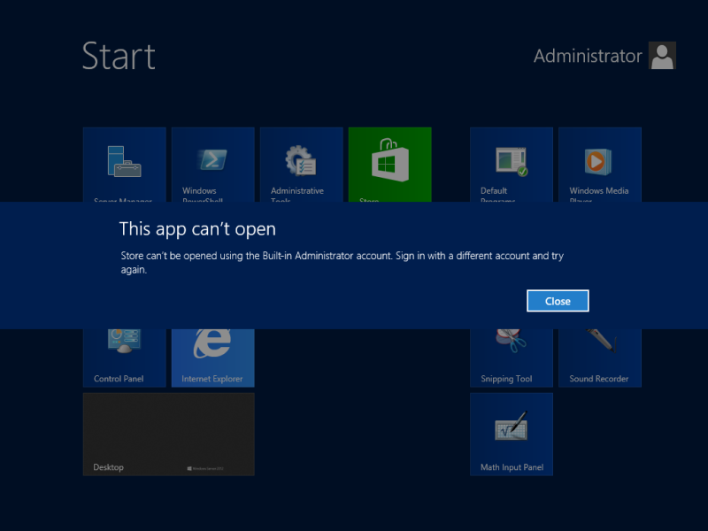 Cannot open Store using Built-in Administrator account.