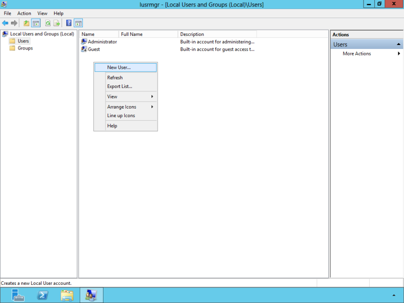 Create new user via the Local Users and Groups management console