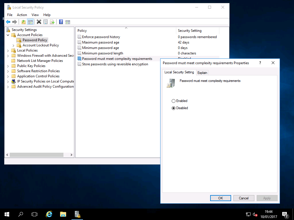 Disabling Strong Password Enforcement Windows 2016 Windows 2019 Disabling Strong Password Enforcement Windows 2016 Windows 2019