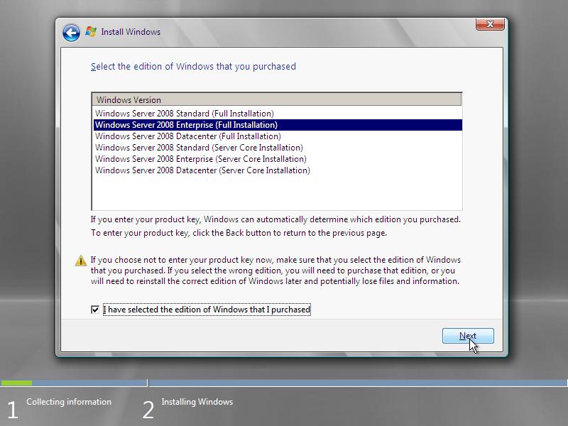 Installation Windows 2008 Workstation